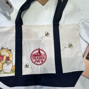 Trader Joe's Canvas Tote Bag with Winnie the Pooh & Bees - Cream & Navy